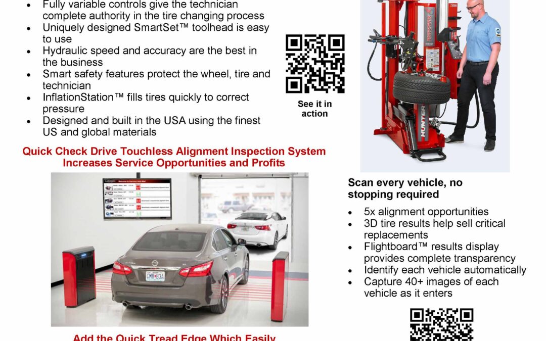 Save Time & Increase Profit Opportunities with Hunter Tire Changers and Alignment Systems